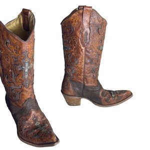 Corral Swarovski crystal cross python boots cowgirl country 8M brown
